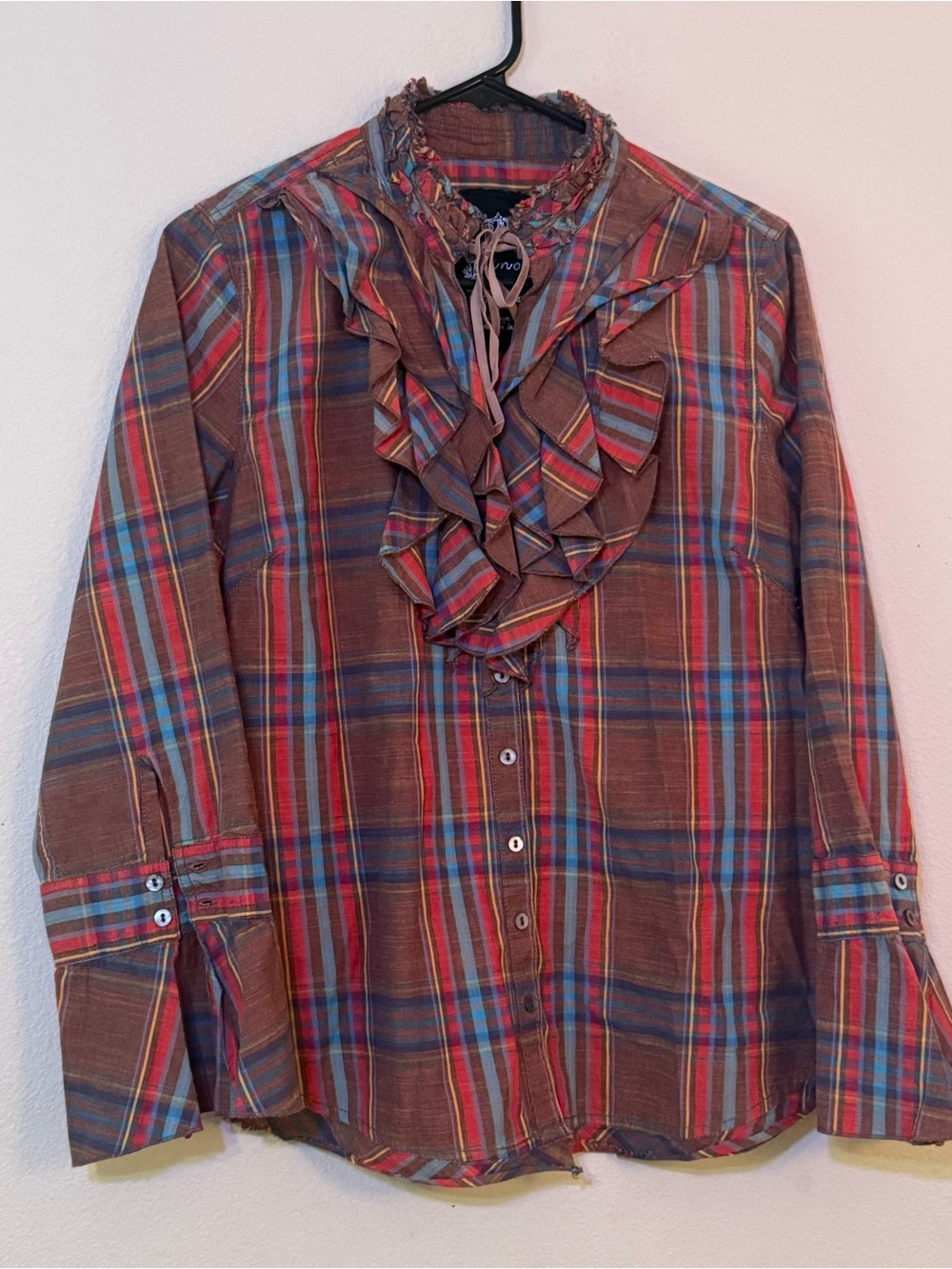 Plaid ruffle button up